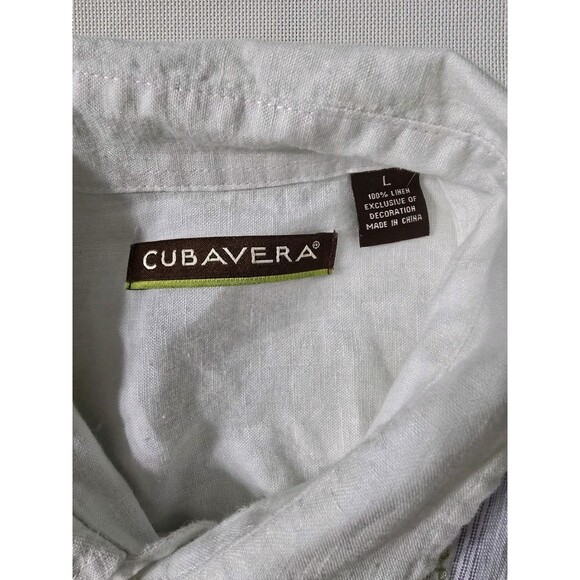 Cubavera Large Shirt White Striped Linen Button Up Short Sleeve Beach Mens - Picture 3 of 5